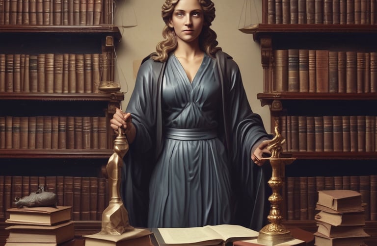 Antalya avukatlık bürosunda iş hukuku temalı Tirmis heykeli ve hukuk kitapları