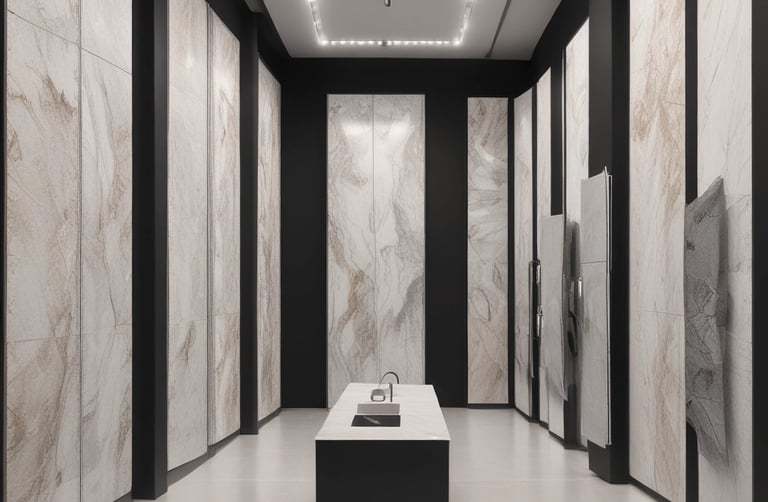 Close-up of elegant porcelain tiles with a smooth, glossy finish in warm earth tones.