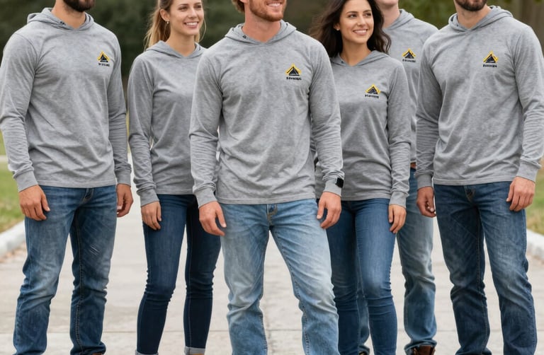 Close-up of a durable custom shirt designed for construction workers, featuring reinforced stitching and breathable fabric.