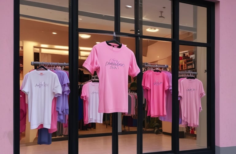 A collection of soft cotton t-shirts with uplifting messages displayed on hangers.