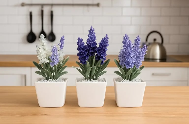 Mini Vasos Decorativos Quadrado Flores Artificiais Lavanda