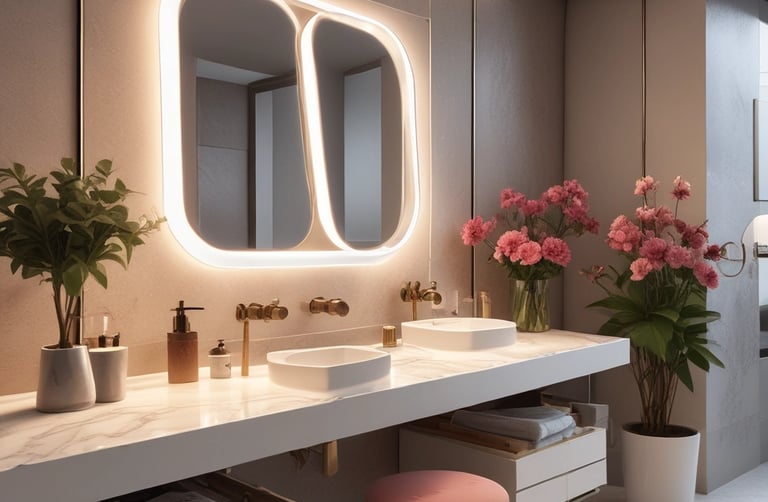 A collection of luxury beauty products, including a tube of pink lipstick, a small bottle of perfume, and a tube of lotion, all from the brand Givenchy. They are arranged on a soft, white surface that contrasts with the sleek, metallic and pastel packaging.