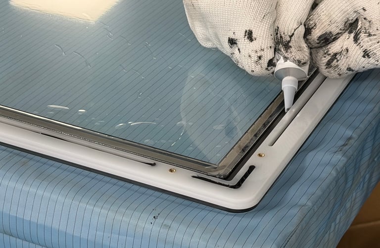 Precision manual edge sealing process for IP65 waterproof C-curved casino monitors at ClaraTech fact