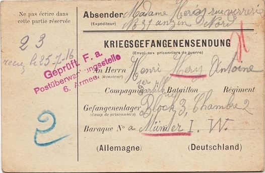 Kriegsgefangenensendung Geprüft F.a. Postüberwachungstelle 6. Armee