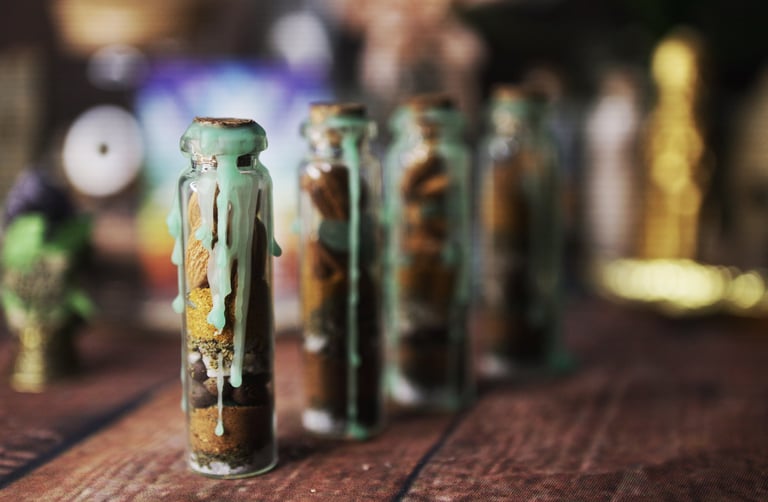 Image of small glass jars covered in green wax