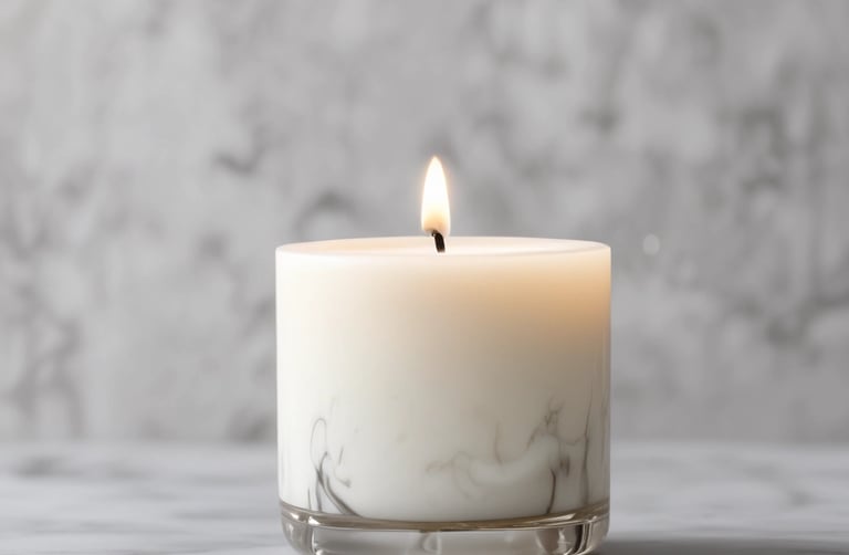 Close-up of a hand pouring natural wax into a candle mold.