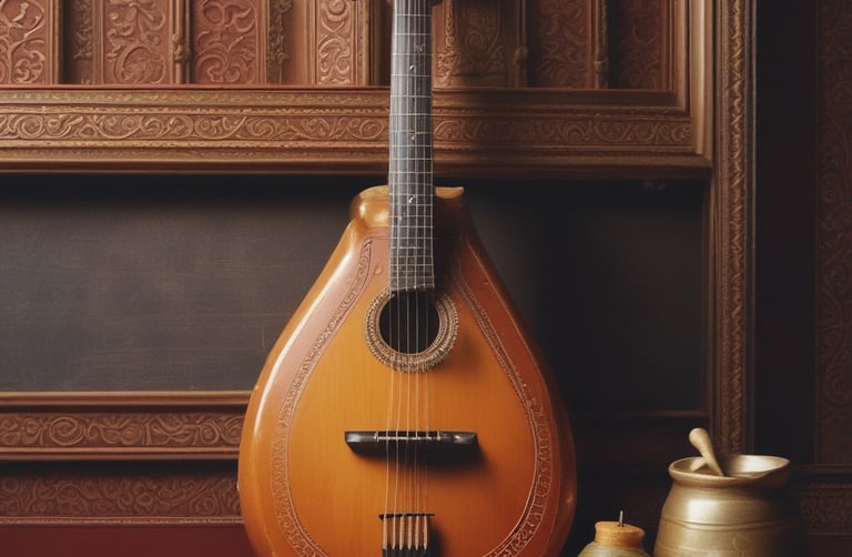 Musicians playing diverse instruments together in a lively outdoor setting.