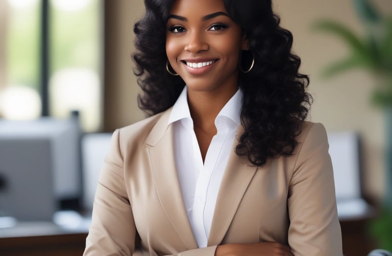 Three women are seated around a table in a modern office setting, engaged in a discussion or meeting. The room has large windows with a view of buildings outside and chairs that have a sleek, professional design. The lighting is subdued, creating a calm atmosphere.