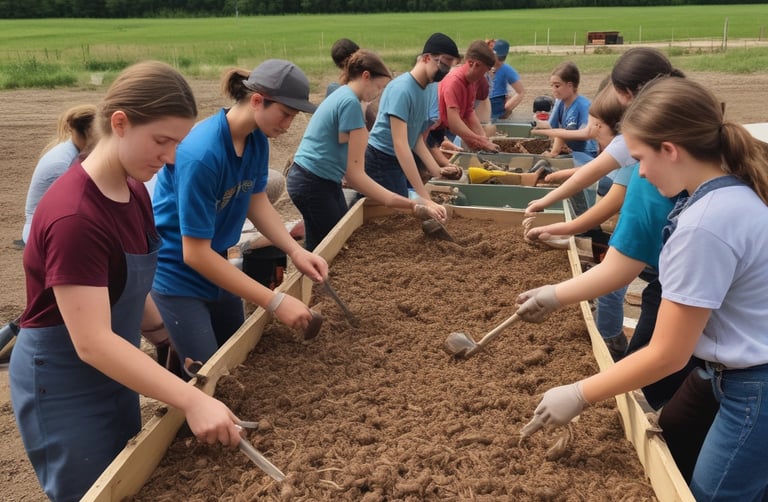A futuristic indoor farm with rows of lush green plants growing under bright purple LED lights. The plants are arranged on shelves along a corridor, reflecting vibrant purple hues on the glossy floor.
