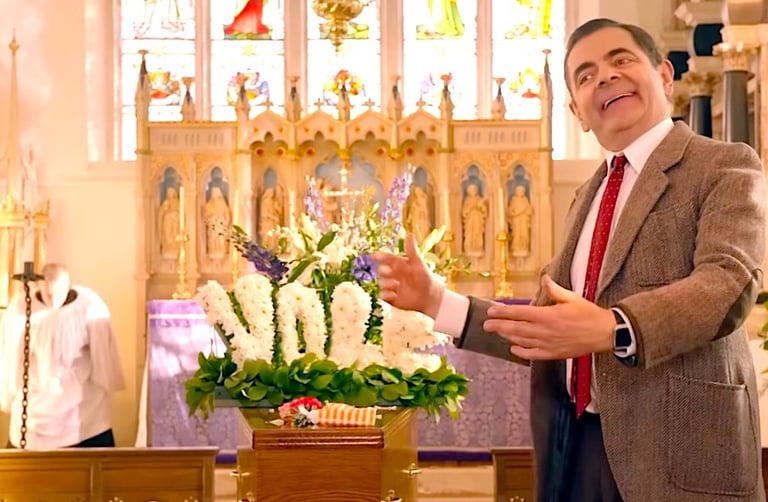 Mr Bean, Rowan Atkinson dans le sketch des funérailles pour Comic Relief 