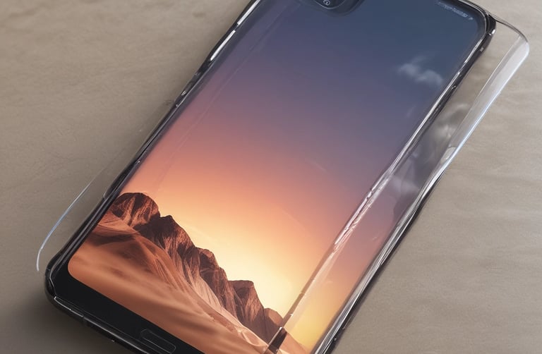 Various sizes of durable phone screen protectors displayed on a wooden table.