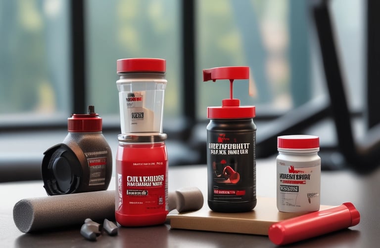Modern store interior with shelves full of supplements, lit by contrasting black and neon green lights.