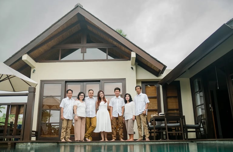 Selly family in front of the luxury villa at Karma Kandara Uluwatu Bali  
