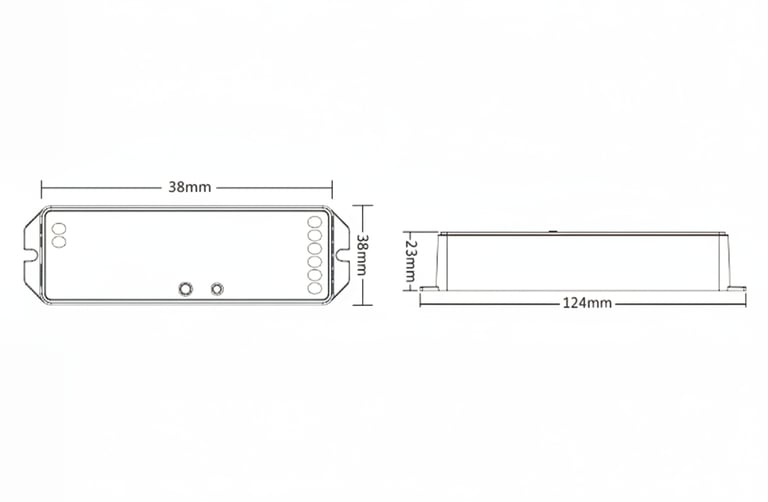 Diseño industrial compacto: ancho de 23 mm (equivalente a un módulo) para optimizar espacio.
