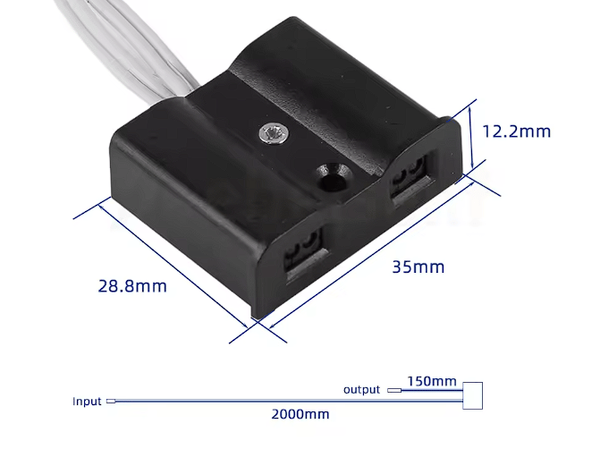 Dimensiones compactas: 35x28.8x12.2 mm con cable de 2 metros para facilitar la instalació