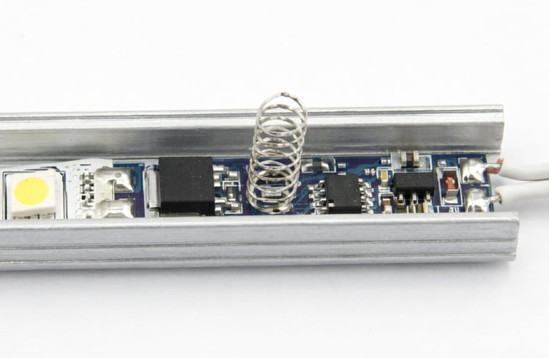 Sensor táctil para perfil: muelle conductor para control a través del difusor.