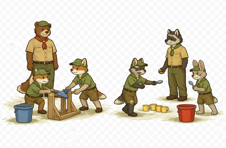 Leaders watching scouts participate in stations 