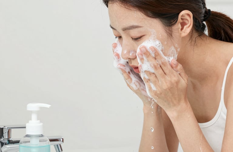A collection of cosmetic and skincare products laid out on a white surface. These include facial masks, creams, and serums from various brands. The items are casually arranged, with some still in their packaging. The scene includes both rectangular and cylindrical packages with colorful labels.