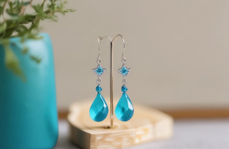 Elegant drop earrings with intricate wirework and tiny gemstone accents displayed on a soft linen cloth.
