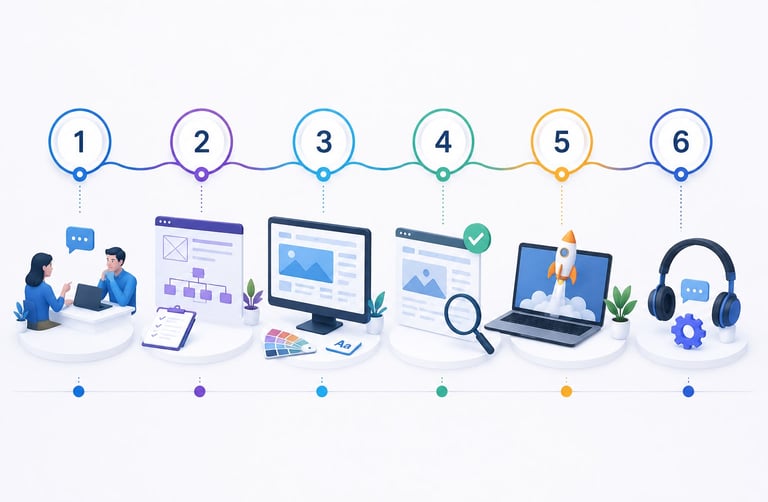 Website design process from planning and development to launch and ongoing support.