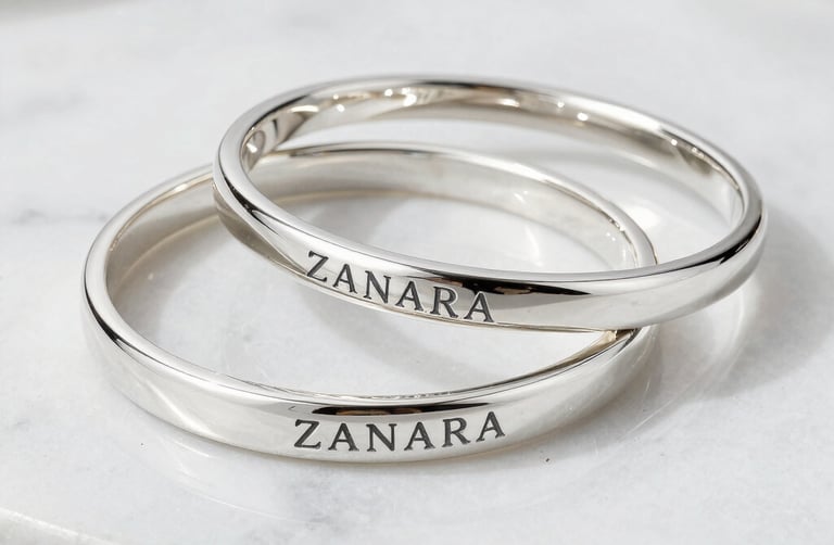 Set of silver bracelets with clean lines and a matte finish, arranged on a black velvet cloth.