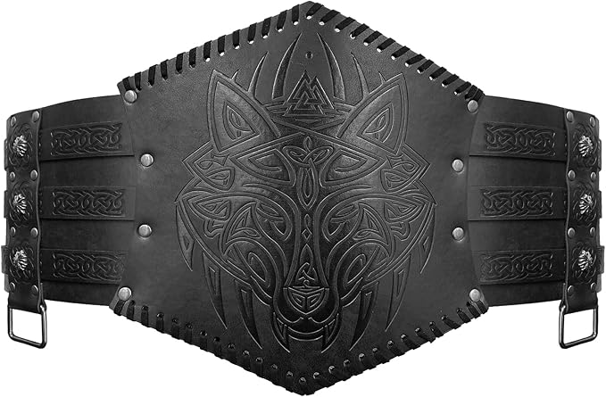 Mens Viking Embossed Waist Armor. Faux Leather Wide Belt. Norse Scandinavian Style Accessories