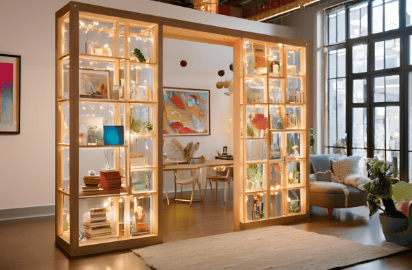 Room Divider with Glass Shelves