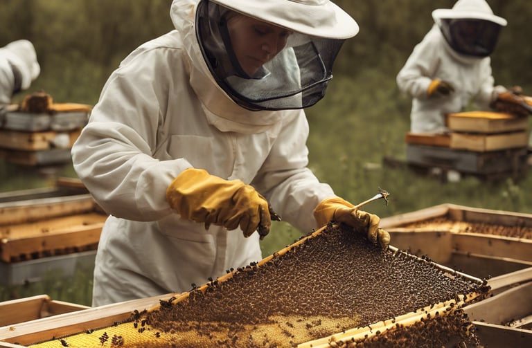 beekeeper tending her hives
