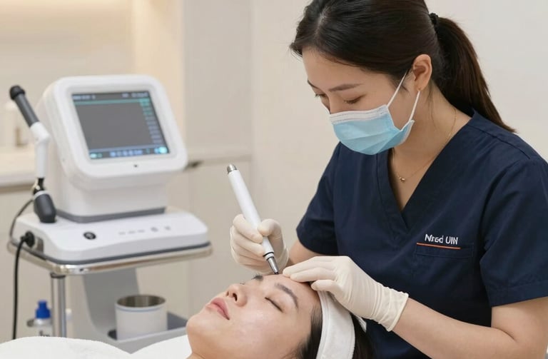 A cozy wooden shelf displaying handmade ceramic mugs with warm lighting.
