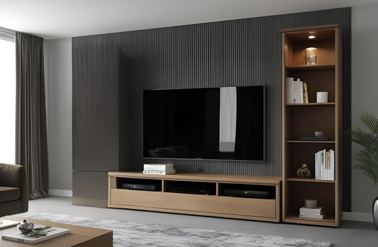 L-Shaped TV Unit with Fully Exposed Shelves