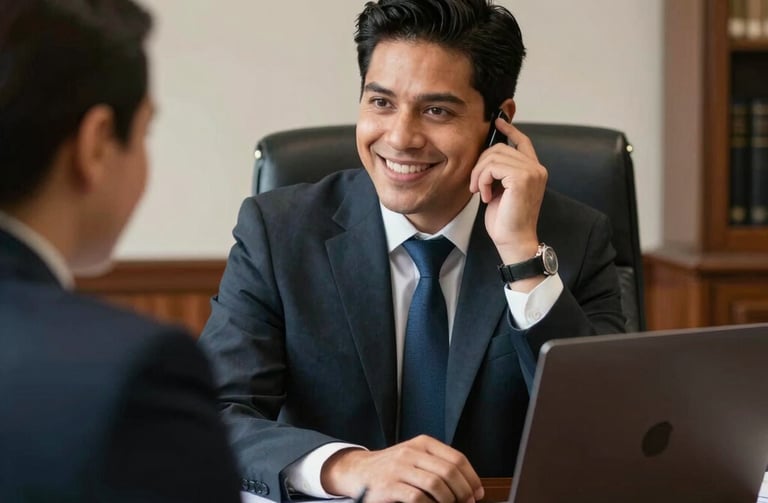 Professional female lawyer consulting with a client in a modern office.