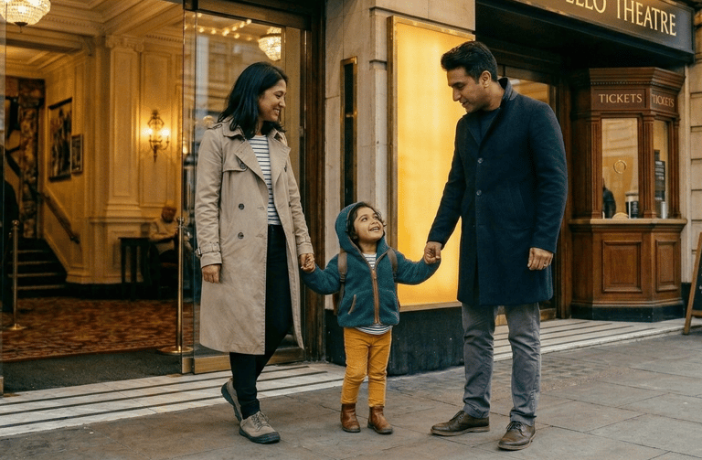 Parents take their 3 year old child to the theatre.