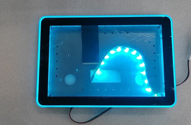 ClaraTech Halo LED strip detail showing ARGB sync for custom gaming monitor and cabinet OEM integration.