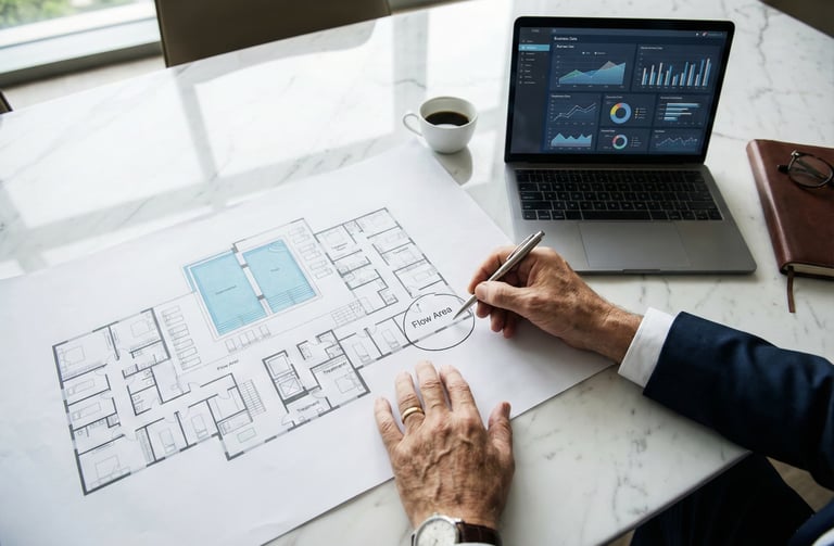 Strategic planning of hotel spa layout to ensure operational efficiency and revenue flow.