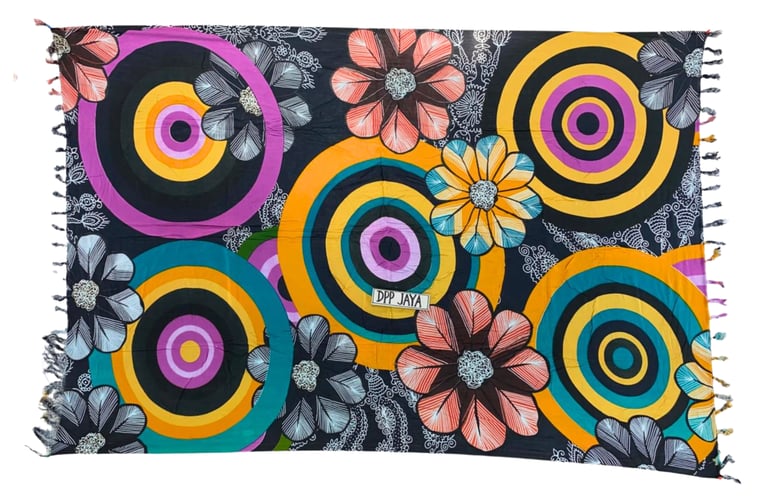Hand Printed Colorful Floral Abstract Beach Sarong, pareo, lava lava
