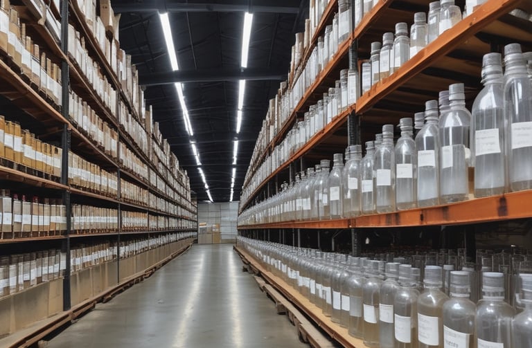 A friendly wholesaler explaining product details to a small group of eager resellers in a bright warehouse.