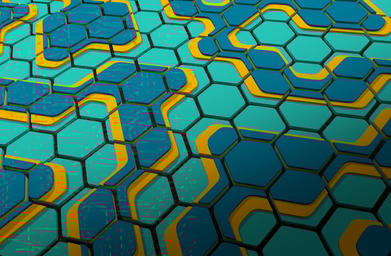 Arte modulare minimalista. Esagoni disposti a nido d'ape, ispirati dalle isoipse topografiche