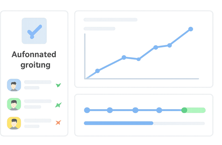 Screenshot of an educational software dashboard showing automated grading features, student progress charts, and learning timelines.