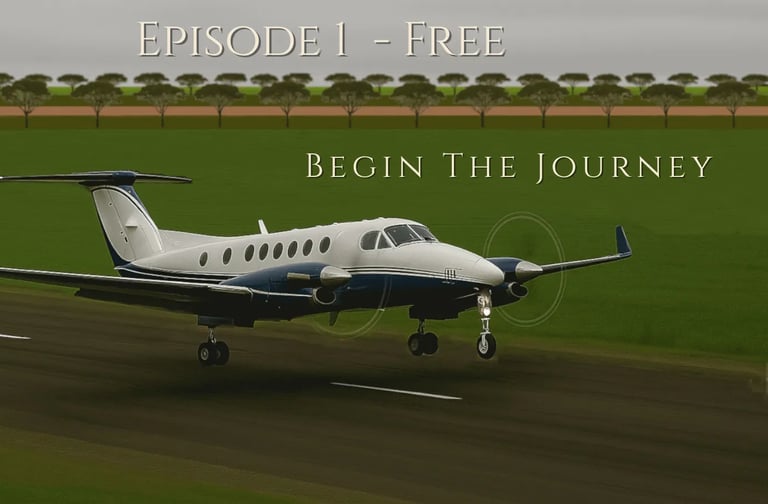 twin engine plane taking off on a sealed airstrip with green paddocks around