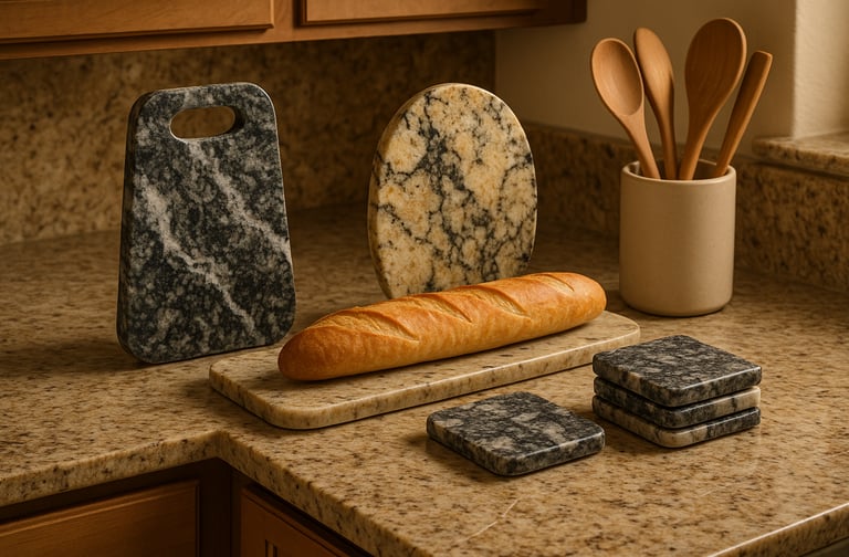 leftover granite coasters, cutting boards, doorsteps or thresholds on a counter top