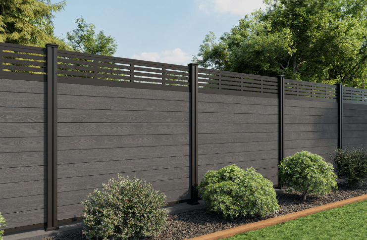 a dark composite fence that is great for compost