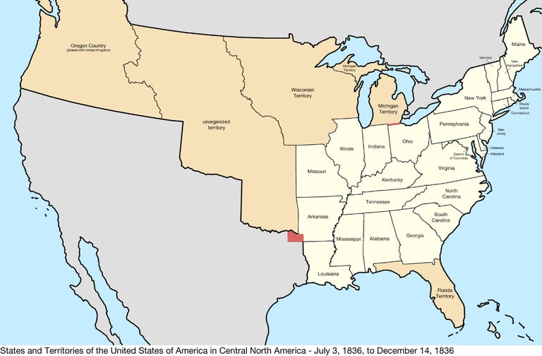 Map of the USA in 1836