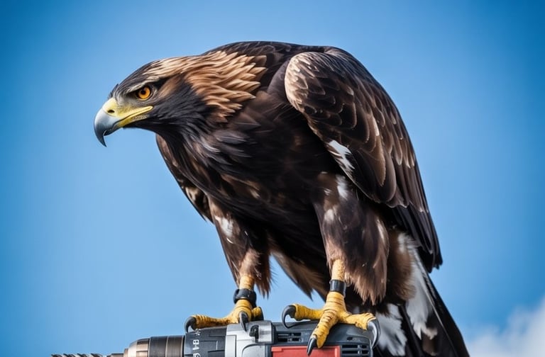 a bird of prey on a camera with a camera attached to it