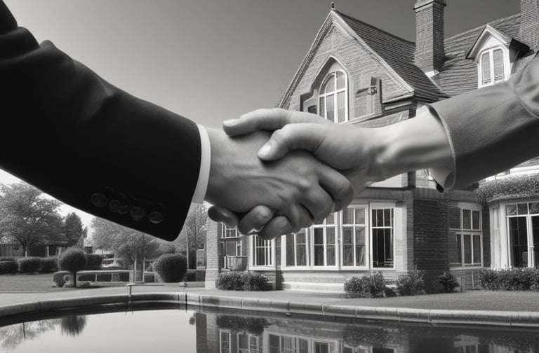 A calm, professional meeting between property managers and clients reviewing sales strategy documents.