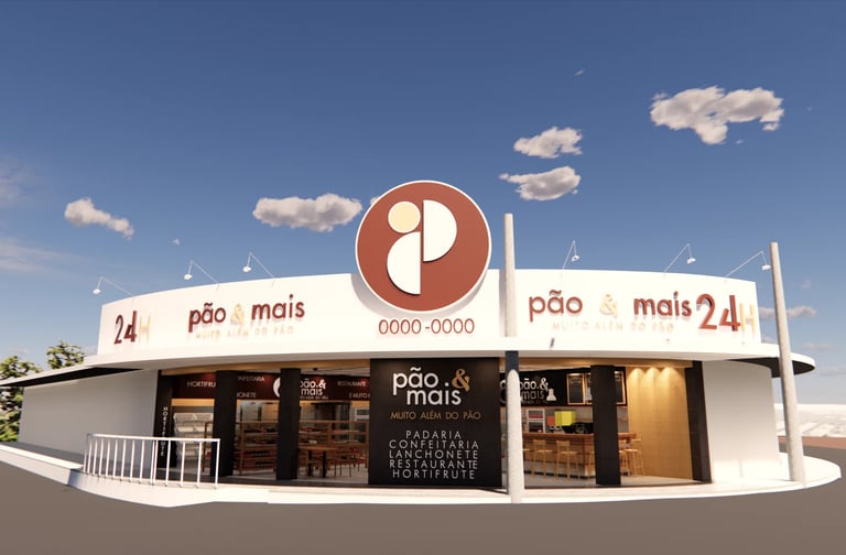 padaria com fachada em acm arquitetura