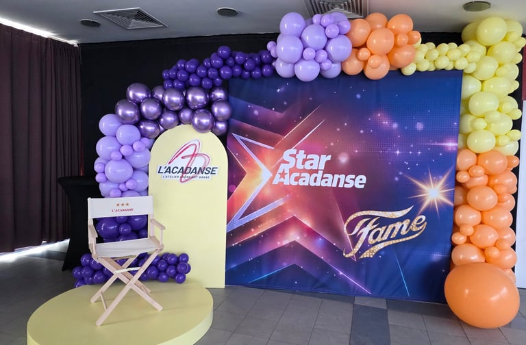 Photocall personnalisé pour le gala Star Acadanse réalisé par Ewel Events en Aveyron