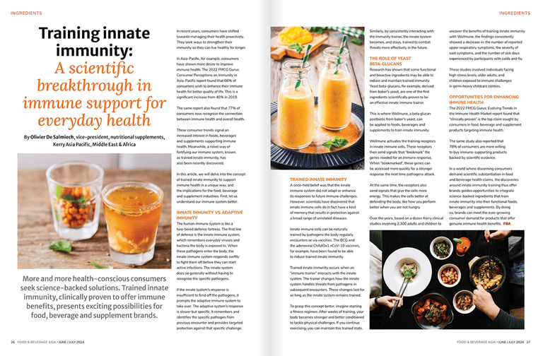 Thought leadership on sustainable nutrition – Training innate immunity – article in Food & Beverage