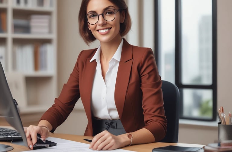 Friendly team member answering business inquiries in a modern office.