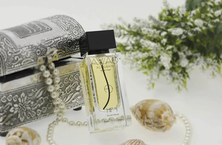 a bottle of perfume on a white table