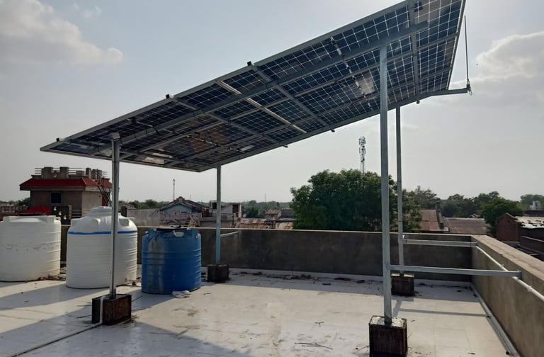 "Sunshine-powered rooftops: Solar panels on a residential rooftop, harnessing clean renewable energy